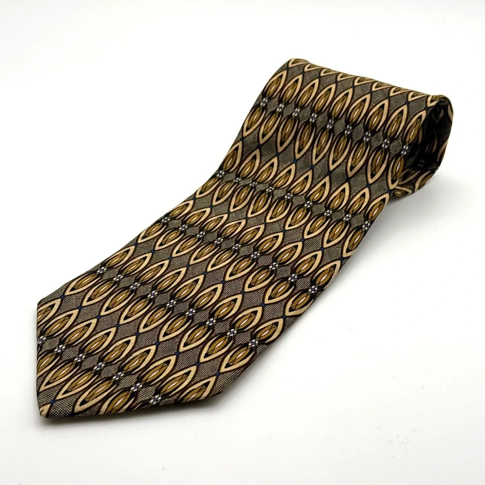 Weitzenkorns Clothiers Mens Silk Tie Geometric Teardrop Gold Brown Made in USA‎